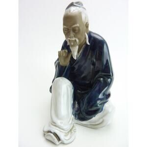 Vintage Mudman Figure Glazed Ceramic Statue Asian Folk Art Housewarming